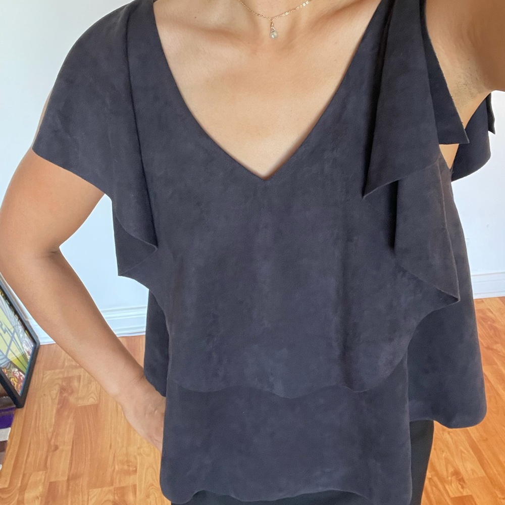 Sleeveless Flowy Black Suede Top